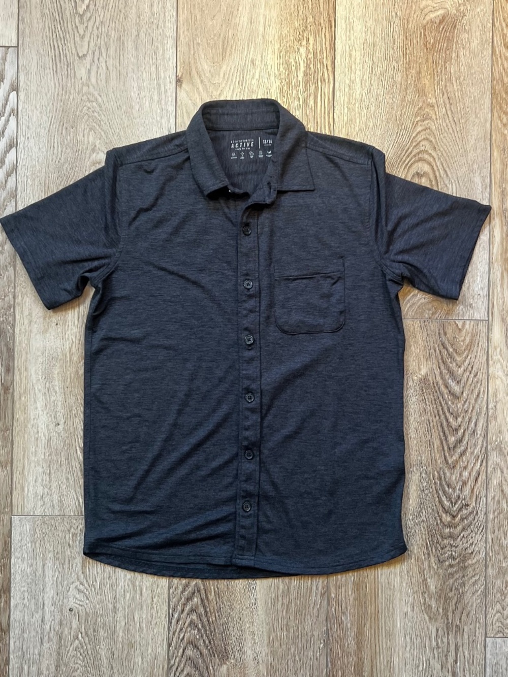 Abercrombie & Fitch Kids Active Button Down Polo with Chest Pocket - Grey
